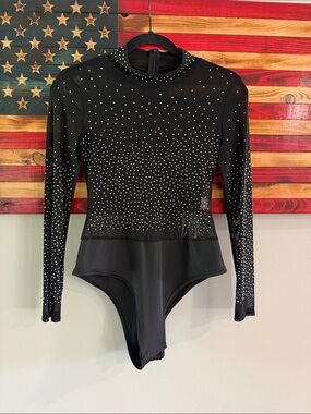 NWOT Black Rhinestone Mesh Bodysuit
